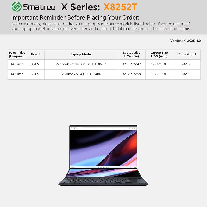 Smatree Hard EVA Protective Sleeve Case Compatible for 14.5 inch ASUS Zenbook Pro 14 Duo OLED, for ASUS Zenbook Pro 14 OLED, for ASUS Vivobook S 14 K5404 Laptop and Anti-Shock Bag, White (X8252TW)