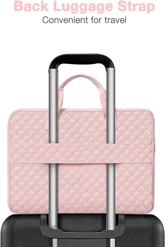 MOSISO 360 Protective Laptop Case 16 inch,15-15.6 inch Laptop Sleeve Compatible with MacBook Pro 16 M5 M4 M3 M2 M1 HP Acer Dell Lenovo,Square Quilted Bag Cover with 2 Pockets&Handle&Belt, Chalk Pink