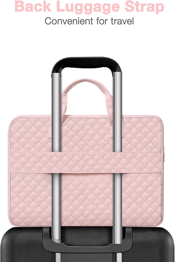 MOSISO 360 Protective Laptop Case 14 inch, 14 inch Laptop Sleeve Compatible with HP Lenovo Dell ASUS Acer, HP Stream, Dell Latitude, Square Quilted Bag Cover with 2 Pockets&Handle&Belt, Chalk Pink
