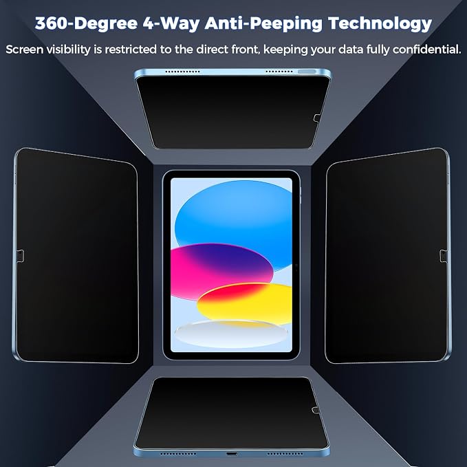 4-Way Magnetic Privacy Screen for iPad 11th Generation (A16) 2025/ 10th Gen 2022, Removable 360° Private Filter for iPad A16, Anti Glare Bubble-Free Easy Install Security Protector, 1 Pack