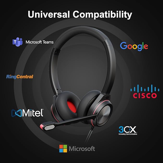 USB Headset with Microphone for PC, 3.5mm & USB A/Type C Wired Computer Headset, Corded PC Headphone with Noise Cancelling Mic, Office Headphones for Business Call Center Teams Laptop