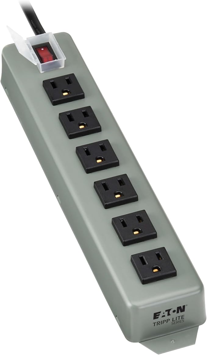 Eaton Tripp Lite series 6-Outlet Heavy Duty Power Strip, Metal, Mountable (Wall Mount & Under Desk) 15ft Extension Cord, On/Off Switch Cover, Industrial Garage Shop Work Bench Applications (UL24CB-15)
