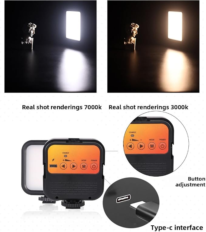RGB LED Video Light, Portable Photography Fill Lighting with 3 Cold Shoe Mounts, 2000mAh Rechargeable Pocket Vlog Light 2500K-9000K for DSLR Camera, Gopro, Sony, Nikon, YouTube TikTok