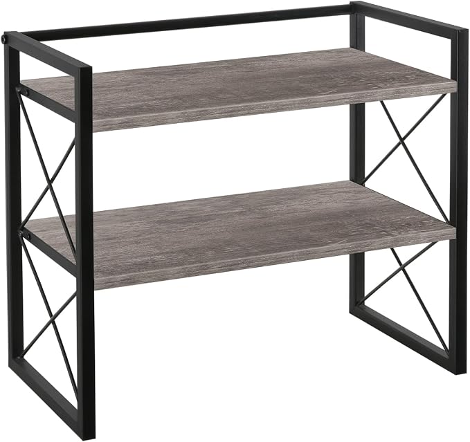YINMIT Desktop Shelf Organizer, 2 Tier Office Shelves, Wood Desk Organizer Storage Rack and Freestanding Display Shelf for Office, Dormitory, Home (Grey)