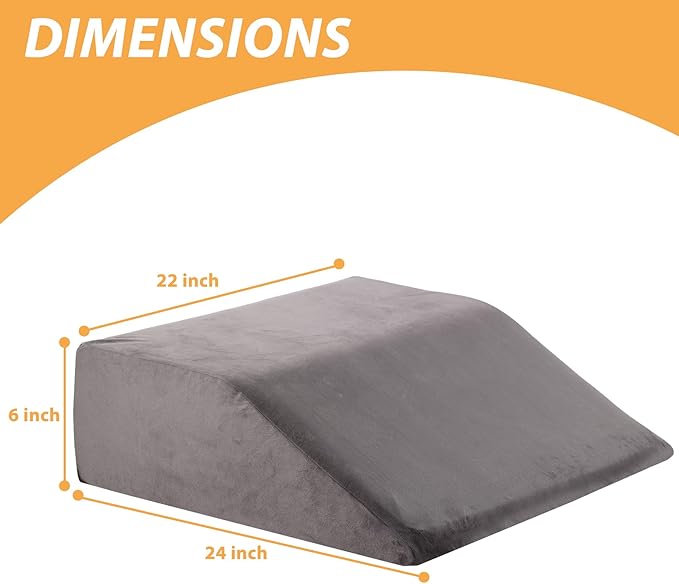 Bedluxe Leg Elevation Pillows, Leg Pillows for Sleeping, Cooling Gel Memory Foam Top, Wedge Pillow for Legs, Leg Wedges for Circulation, Swelling, After Surgery - Removable Cover (6 Inch, Dark Grey)