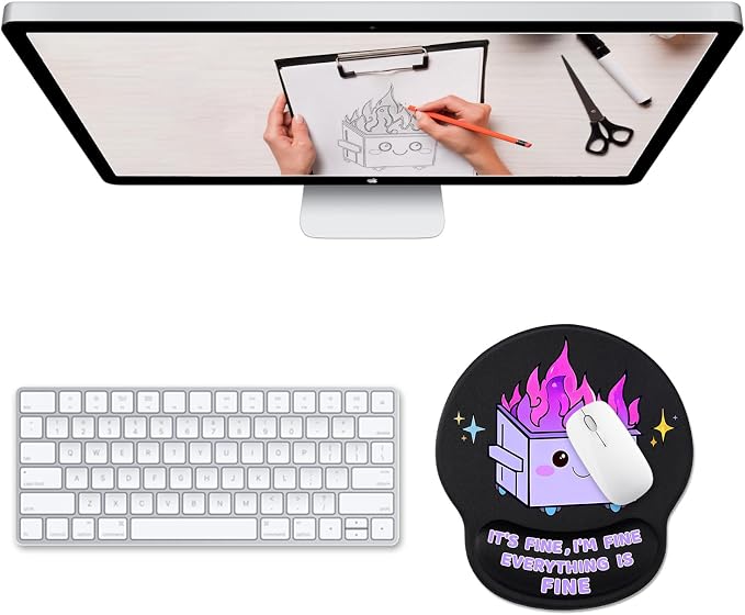Hancynir Ergonomic Mouse Pad with Wrist Support, Cute Funny Gel Mouse Pads Wrist Rest, Dumpster on Fire Comfortable Computer Mousepad for Gaming Laptop Work Home Desk Accessories Office Supplies Decor