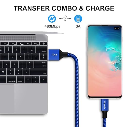 etguuds USB A to USB C Cable 5-Pack (3/3/6/6/10 ft), Fast Charging Type C Charger Cord for iPhone 17 16 15 Pro Max Plus Air, Samsung Galaxy S25 S24 S23 S22 S21 S20 A56 A17 A16, Pixel, Moto G, Blue