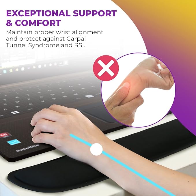 4pc Premium Wrist Rests for Keyboard and Mouse Pad Set - Memory Foam Cushion, Black - Ergonomic Wrists Hand Arm Rest Support for Laptop Computer Desk and Gaming - Carpal Tunnel Syndrome Relief