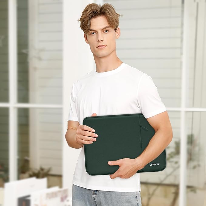 MOSISO Laptop Case 15 inch, 15 inch Laptop Sleeve Compatible with MacBook Air M5 A3448 M4 A3241 M3 A3114 M2 A2941 2026-2023, Dell XPS, Polyester Vertical Computer Sleeve Bag with Pocket,Midnight Green