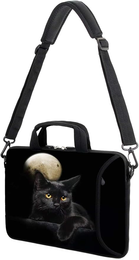 AMARY 17" Laptop Shoulder Bag Carrying Case Adjustable shoulder straps, comfortable handle, front pocket for storing mouse (Cat)