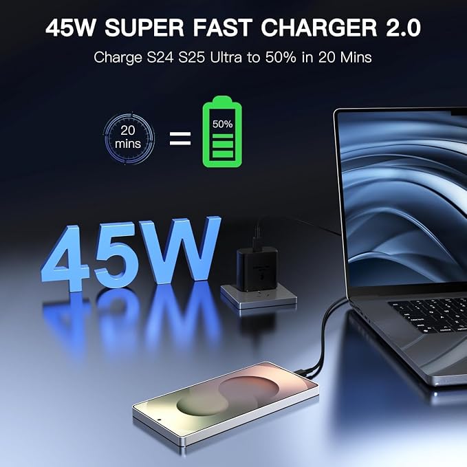 45W Samsung Super Fast Charger Block, 2Pack Type C Fast Charging Block with 3FT USB C Charger Cable(TPE Cable Not Nylon Braided) Compatible with Galaxy S24 S23 S22 S21 Ultra/S20 Ultra/Note 20 Ultra
