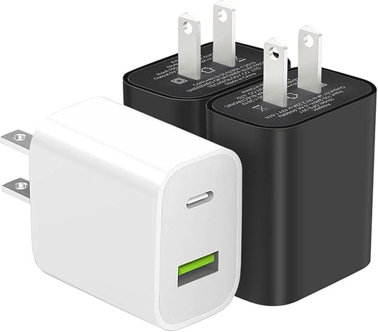 3 Pack USB C Charger Block, Dual Port Type C Wall Charger Fast Charging 20W Power Adapter Cube for iPhone 14/14 Pro/14 Pro Max/14 Plus/13/12/11, XS/XR/X, iPad, Samsung, More