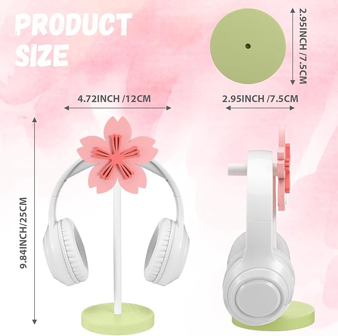 Yookeer Cute Headphone Stand Decorative Sakura Headphone Stand Cute Pink Flower Wood Desk Decor for Gamer Room Office Desk Gaming Gifts for Girlfriend Office Worker