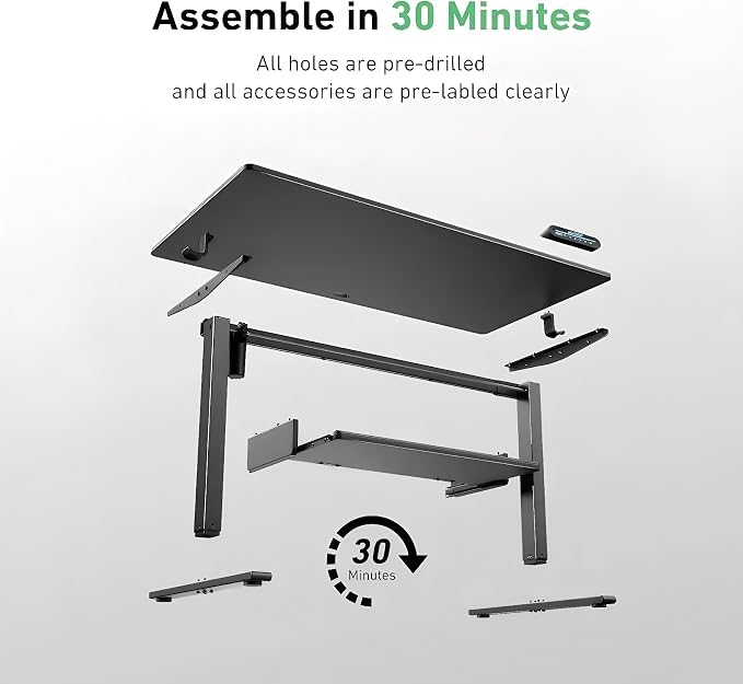 HUANUO Standing Desk Adjustable Height, 48" x 24" Electric Stand Up Desk for Home Office with Large Keyboard Tray(26.7"), 4 Memory Height Setting, Computer Workstation, Black