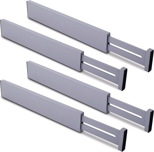 Utoplike Bamboo Drawer Dividers Large, Gray Kitchen Drawer Organizers Adjustable, Spring Loaded, Works in Dresser, Bathroom, Bedroom, Desk, 4 pcs, 2.4" H