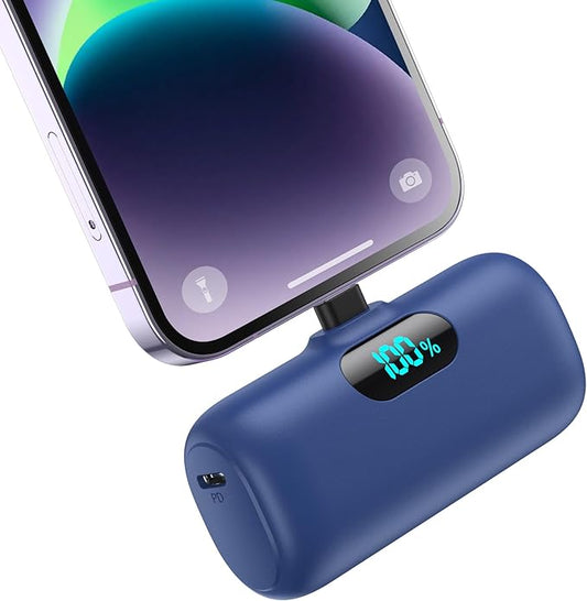 Feob Small Portable Charger for iPhone 14/13,Upgraded 5000mAh PD Fast Charging Power Bank,Mini Plug-in Battery Pack Backup foriPhone 14/14 Pro Max/13/13 Pro/12 Pro/11/XS/XR/X/8/7/6 etc-Navy