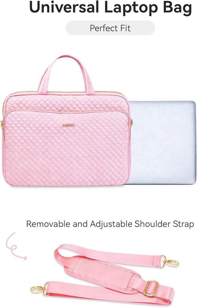 14 Inch Laptop Bag Case for Women Men Compatible with HP Chromebook OmniBook Envy/14 MacBook Pro M5/Dell Pro Inspiron XPS/Lenovo Yoga, Messenger Carrying Briefcase Computer Bag Case, Pink