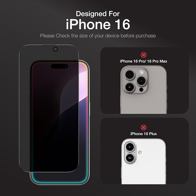 AMAZINGthing for iPhone 16 [Titan - Privacy] Screen Protector, Anti Spy, 9H Tempered Glass, Built-in Dust Filter Full Coverage, Case‑Friendly, Oleophobic, Bubble‑Free Application, 2 Pack