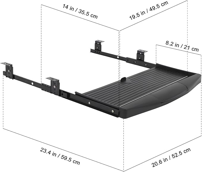 VILLCASE Keyboard Tray Under Desk, Pull Outkey Board Tray for Desk with Drawer C Clamp, 19.6" x 9" Slide-Out Mouse Computer Platform for Home Study Office