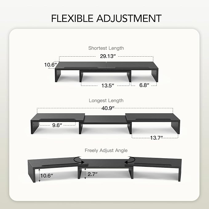 AMERIERGO Dual Monitor Stand Riser for 2 Monitors, Monitor Stand for Desk, Adjustable Computer Monitor Stand with 2 Slot, Multifunctional Desktop Organizer Stand for Laptop, PC, Computer, Printer