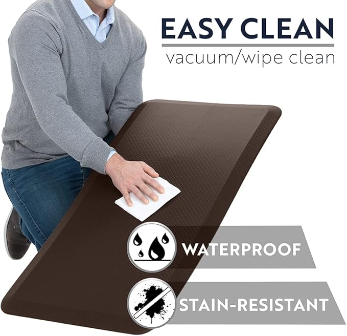 KANGAROO Anti Fatigue Mats for Kitchen Floor, 39x20, Reduce Foot, Knee, Back Pressure, 3/4 Inch Thick Cushioned Ergonomic Mat, Waterproof Comfort Rug for Under Sink, Standing Desk, Store Floors, Brown