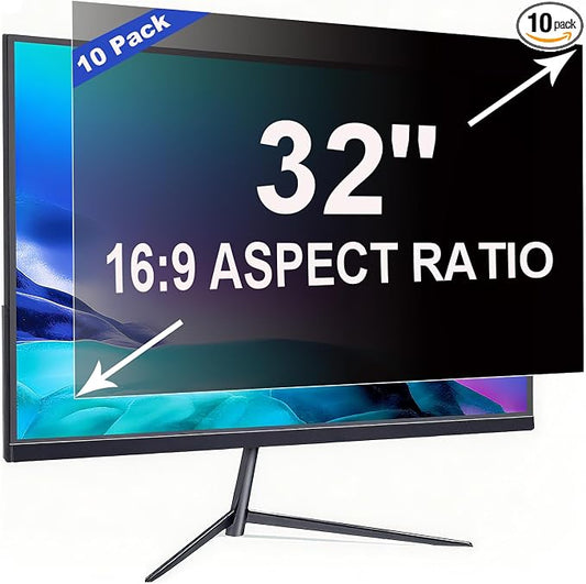 10 Pack Privacy Screen for 32 Inch 16:9 (70.8x39.8cm) Computer Monitor - Blue Light Filter & Anti-Glare, Removable Screen Privacy Shield | PC Protector Film for Flat and Curved Screens