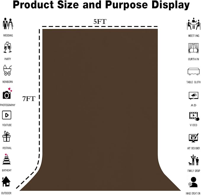 5x7FT Brown Screen Backdrops for Photography,High Density, Wrinkle Resistant, Photo Video Studio, Party, Events,Home Decor