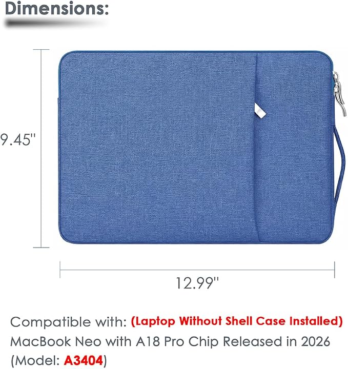 Laptop Sleeve Case for MacBook Neo 13'' with A18 Pro Chip Released in 2026 (Model:A3404) Protective with Handle Travelling Carrying Canvas Bag Accessories for Home Office (Aqua)