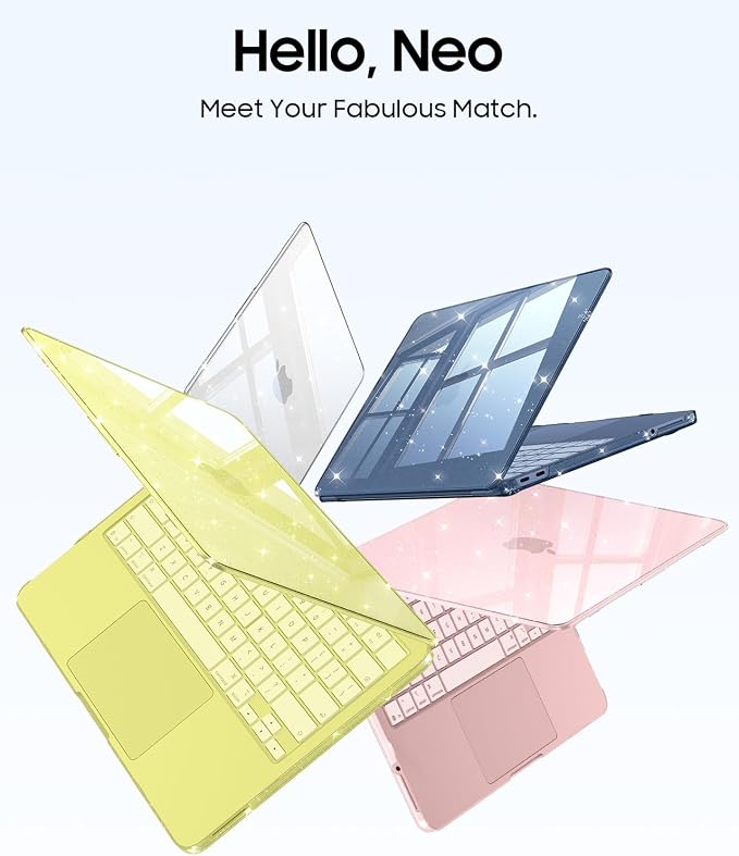 Fintie Compatible with MacBook Neo 13 Inch Case 2026 Model A3404 with A18 Pro Chip, Ultra-Thin Scratch Resistant Protective Hard Shell Cover with Keyboard Skin & Screen Protector (Glitter Blush)