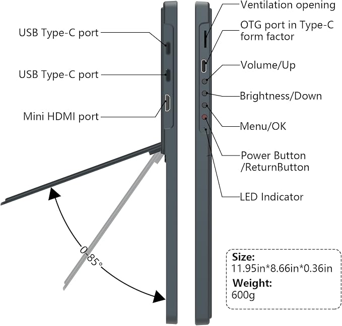 Portable Monitor 13.5'' 3000×2000 IPS 3:2 Screen, 100% sRGB HDR USB-C HDMI Second Monitor for Laptop, Ultra-Slim Portable Display with Adjustable Damping Stand, Plug & Play for PC Mac Phone