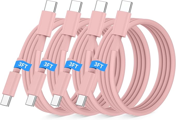 Essri USB C to USB C Cable 3FT for Apple iPhone 16 15 Charger Cord,4Pack 60W C to C Cable Fast Charging Wire for iPhone 16 15 Pro Plus Pro Max iPad Pro/Air MacBook Pro/Air,for Galaxy S24 S23-Pink