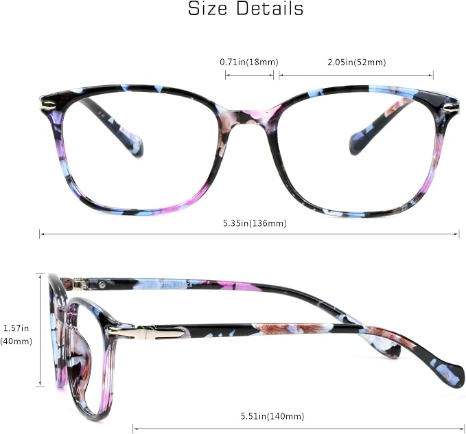 VisionGlobal 2 Pack Blue Light Blocking Glasses for Women Men, Stylish Square Frame(Pink+Floral)