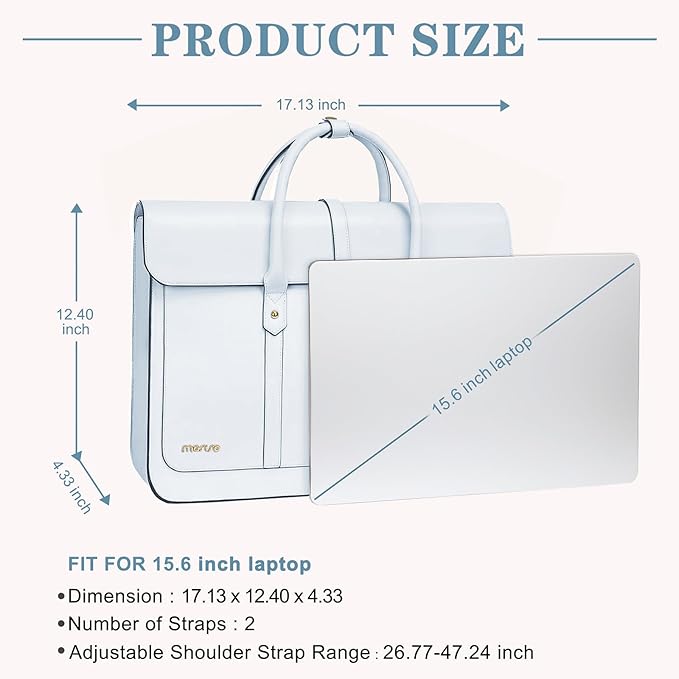MOSISO Laptop Bag for Women, 15-15.6 inch PU Leather Laptop Shoulder Bags Convertible Backpack, 16 inch Messenger Bags Casual Handbag Work Briefcase Travel Computer Bag with Bowknot, Sky Blue
