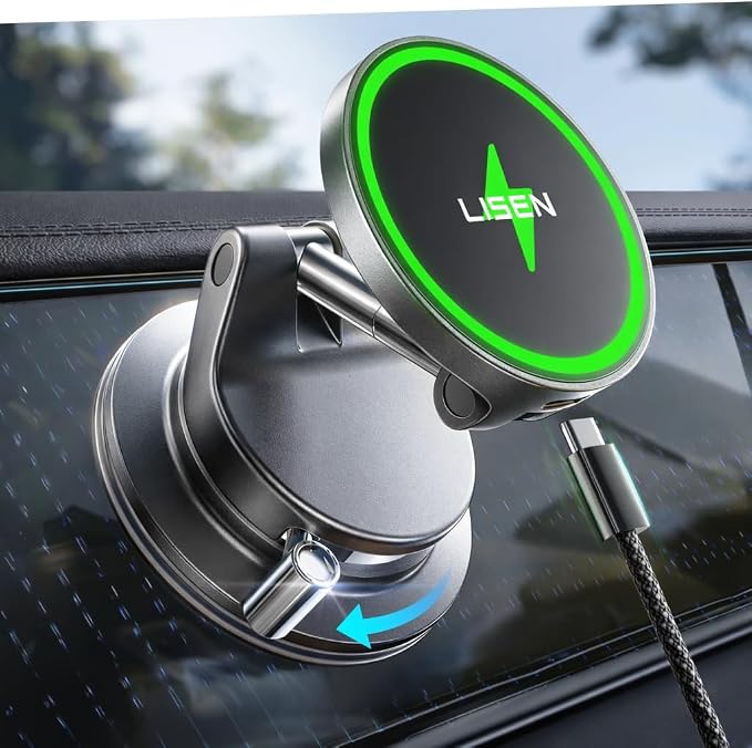 LISEN for 15W Magsafe Car Mount Charger, Magnetic Phone Holders for Your Car, Magnetic Wireless Car Charger, Suction Phone Mount for Car Accessories for iPhone 17 Pro Max 16 15 14 13 12, Pads & Mats