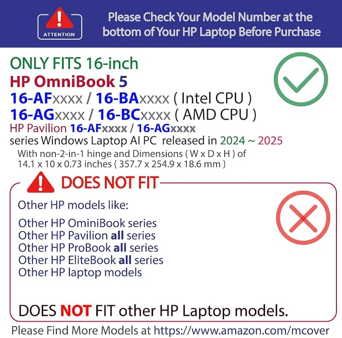 mCover Case ONLY Compatible for 16” 2024+ HP OmniBook 5 16-AF / 16-AG / 16-BAxxxx / 16-BCxxxx and Pavilion 16-AF / 16-AG0000 Series Windows AI Notebook PC (NOT Fitting Other HP Models)- Aqua