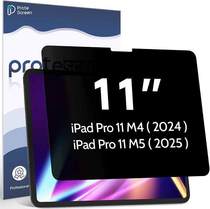 Privacy Screen Protector Compatible with iPad Pro 11 Inch M4/M5 (2024/2025 5/6th Gen), Anti Glare Blue Light Spy Filter Private, High Sensitive Bubble-Free Easy Install Black Security Screen Shield