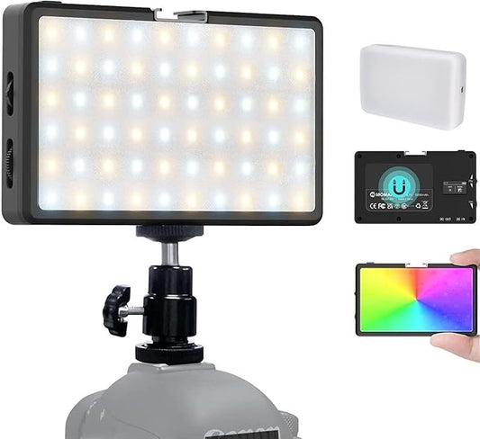 RGB LED Video Light, Moman Camera Light for Photography, Portable 5000mAh Video Recording Lights with Cold Shoe, Mini Light CRI98+Dimmable 2500-9000K Video Lighting, On-Camera-LED-Video-Light