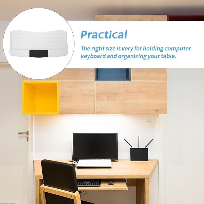 Adjustable Under Desk Keyboard Tray with Mouse Platform and Pen Holder, White Sliding Keyboard Mount System for Office Workspace Organizer
