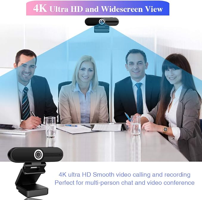 4K Webcam with Microphone, 8MP Laptop PC Desktop Computer Web Camera, USB Webcams for Video Calling Recording Streaming Video Conference, Webcam with Tripod，Privacy Shutter