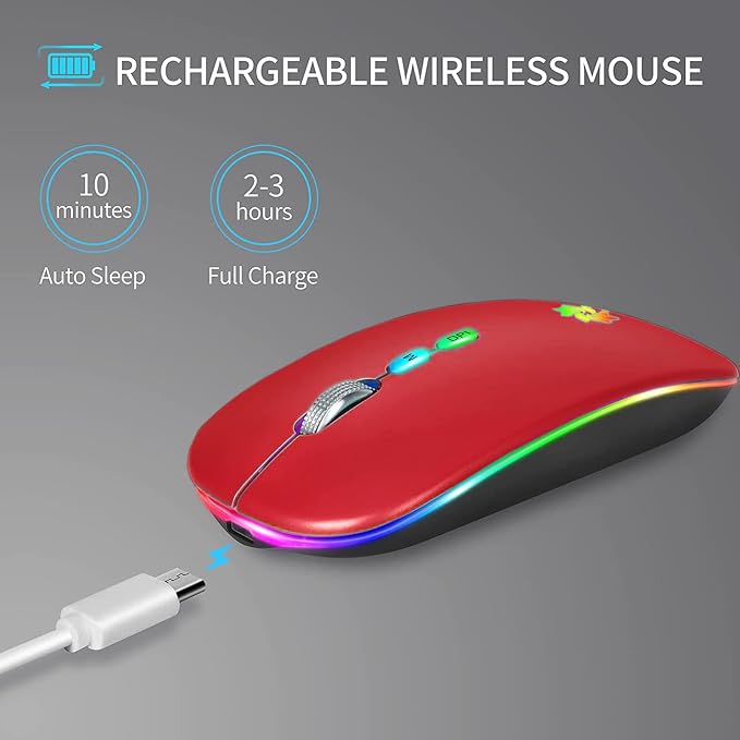KBCASE Wireless Mouse, LED Wireless Mouse for Laptop, Slim Silent Mouse 2.4G Rechargeable Wireless Computer Mouse for Laptop, MacBook, iPad, Chromebook, with USB & Type-c Receiver
