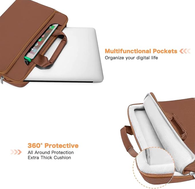 MOSISO 360 Protective Laptop Bag 15.6 inch, 15-16 inch Computer Bag Compatible with MacBook Air 15 inch/Pro 16 inch, HP,Dell,Lenovo,Asus,Notebook, Laptop Carrying Case with Strap&Handle, Caramel Brown