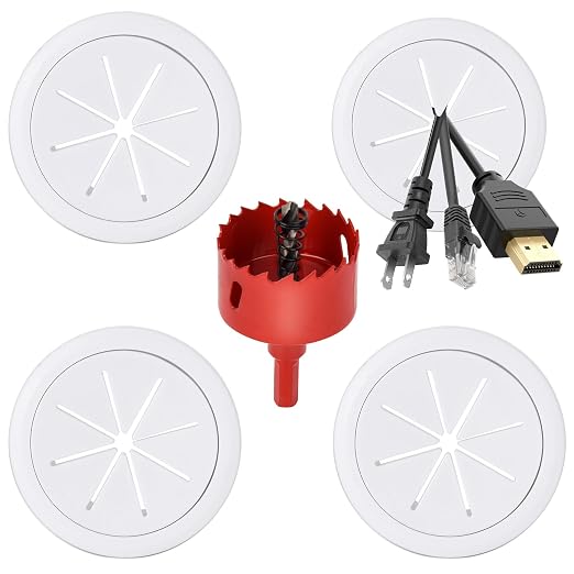 Desk Grommet 2 Inch (50 mm) 4 Pack, TV Cord Hider for Wall Mounted TV,Desk Hole Cover for Cables White, Grommet Hole Cover with Hole Saw for Wires Cables Through The Countertop