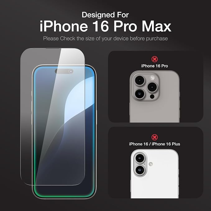 AMAZINGthing for iPhone 16 Pro Max [Titan - Full Glass] Screen Protector, Ultra Clear, 9H Tempered Glass, Built-in Dust Filter Full Coverage, Case‑Friendly, Oleophobic, Easy Installation, 2 Pack