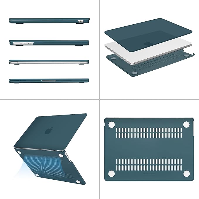 MOSISO Compatible with MacBook Air 13 inch Case M5 2026 M4 2025 M3 M2 2024-2022 A3449 A3240 A3113 A2681, Hard Shell&Keyboard Cover&Screen Film&Type C for MacBook Air 13.6 inch Case, Teal Green
