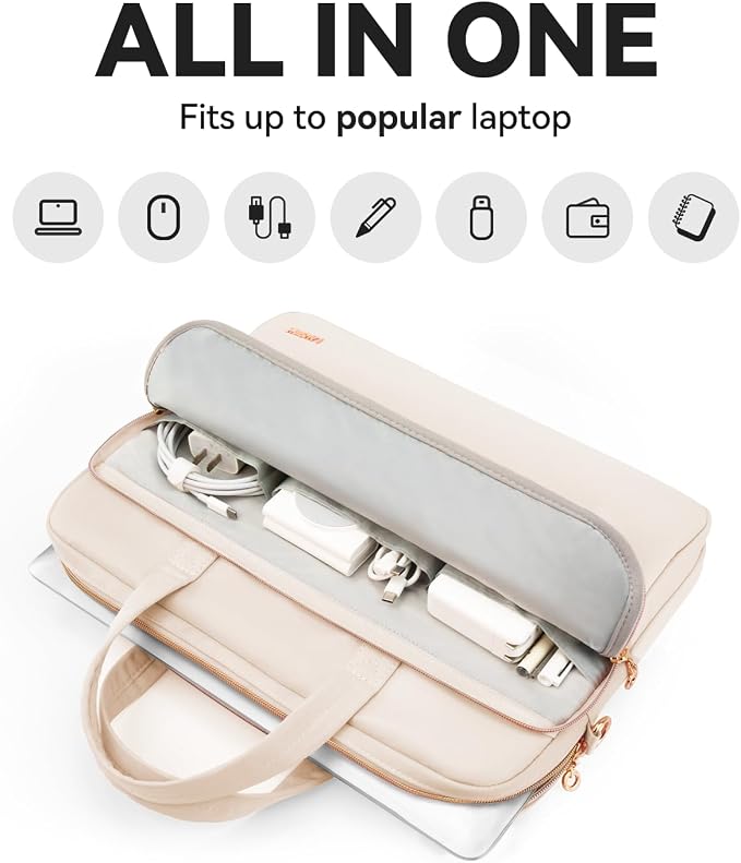 Laptop Case Bag Women Men Computer Sleeve Compatible with MacBook/Dell/HP/Acer/ASUS, Waterproof Shoulder Carrying Briefcase, Beige, 15.6-16 Inch