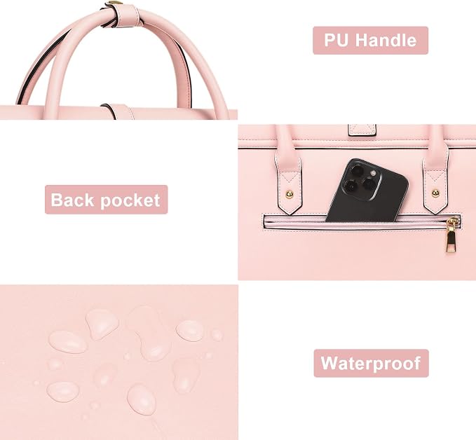 MOSISO Laptop Bag for Women, 13-14 inch PU Leather Laptop Shoulder Bags Convertible Backpack, 13.3 inch Messenger Bags Casual Handbag Work Briefcase Travel Computer Bag with Bowknot, Pink