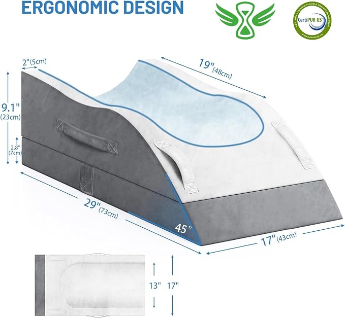 Double Leg Elevation Pillows, Wedge Pillow for After Surgery, Memory Foam Support Adjustable, Comfort Care for Back Knee Hip Ankles Pain, Knee Pillow for Sleeping Blood Circulation Dark Grey & White