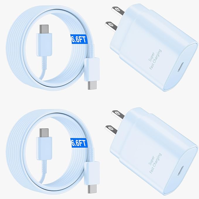 USB C Android Charger Fast Charging Cord, Super Fast Phone Chargers 6.6FT C to C Type Cable with 25W USBC Wall Block for Samsung Galaxy S26 S25 S24 Ultra Plus/S23/S22/S21/S20/Note 20/10, Blue
