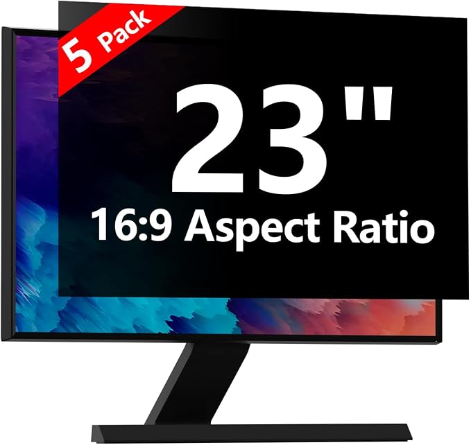 【5 Pack】 Computer Privacy Screen Protector 23 Inch with Hp Dell Asus Samsung LG and More, Removable Security Shield Filter for 16:9 Aspect Ratio Monitor Like ViewSonic Sceptre