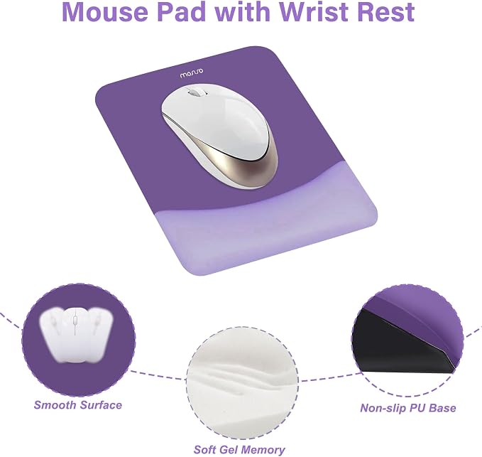 MOSISO Wrist Rest Support for Mouse Pad&Keyboard Set, Rectangular Ergonomic Mousepad Non-Slip Base Home/Office Pain Relief&Easy Typing Pad with Neoprene Cloth&Raised Silicone Lining, Imperial Purple